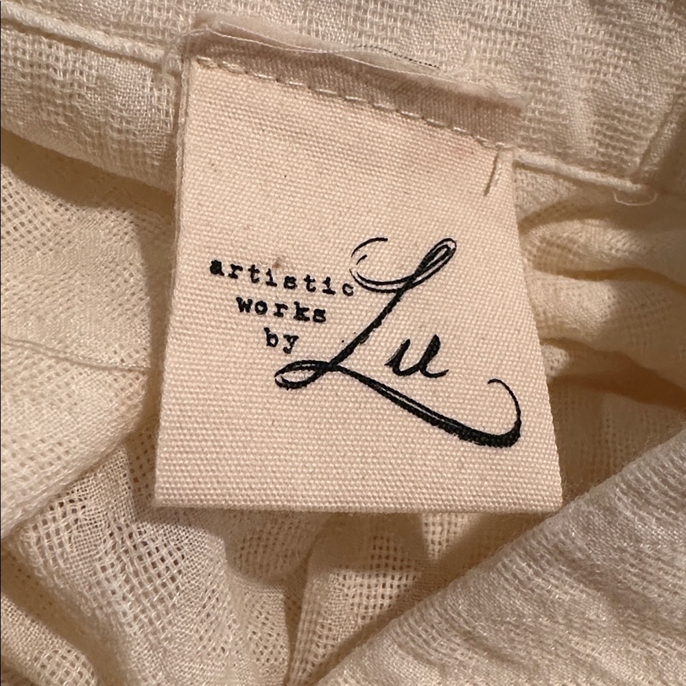 Artistic Works by Lu Oversized Off White Button Down Cotton Shirt Women Sz M - Picture 2 of 6